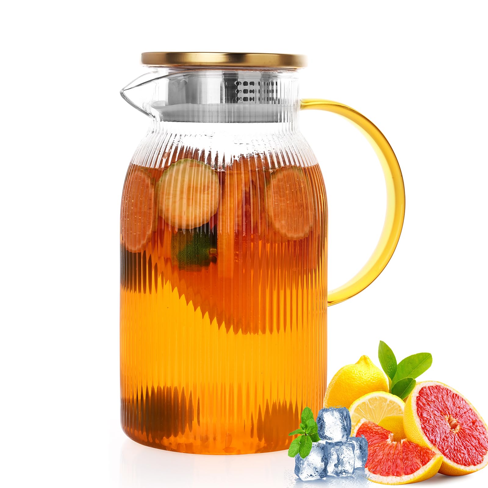 Wells ribbed glass pitcher with lid for spill-free pours