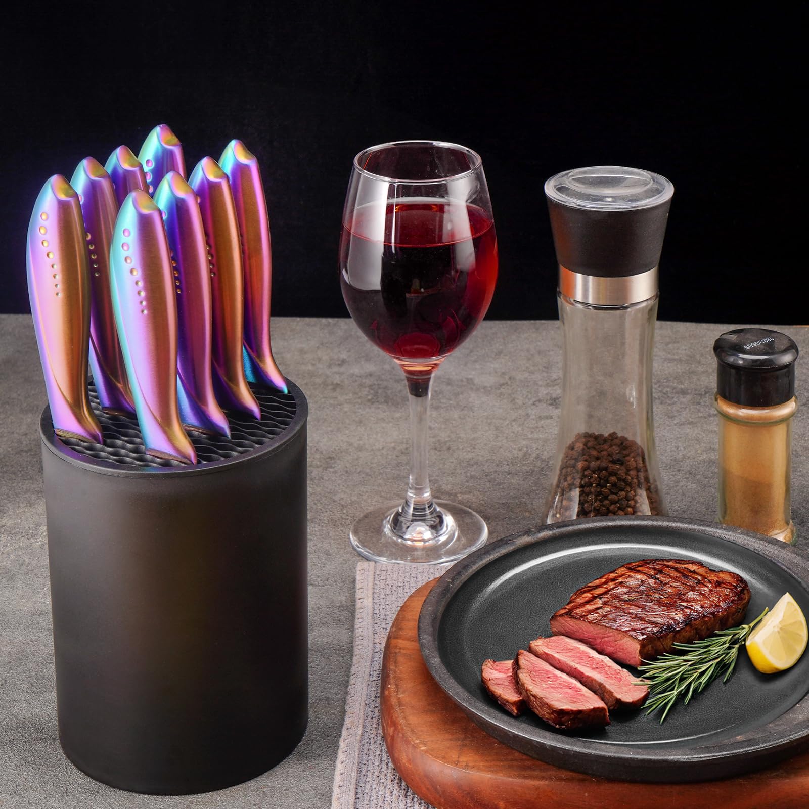 WELLSTAR black finish front view of the knife block
