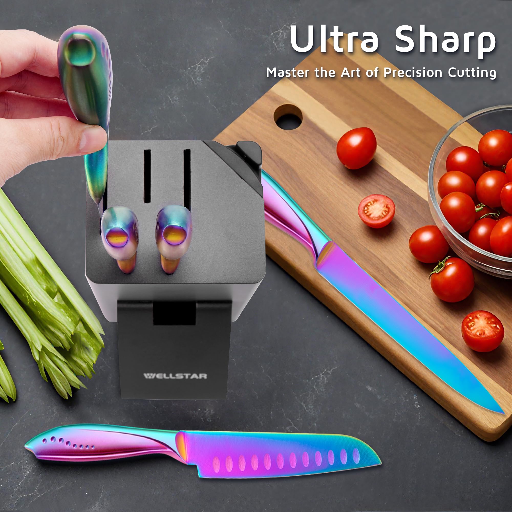 Wellstar Rainbow Santoku Knife 5-inch for accurate dicing