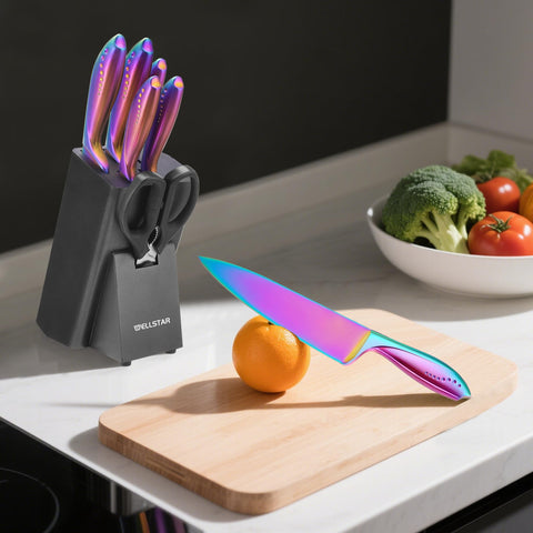 Wellstar Rainbow Hardwood Knife Block for organized storage