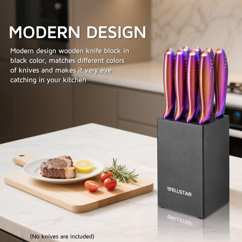 Wellstar rubberwood knife block with matte black finish enhances kitchen style