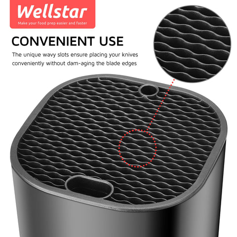 WELLSTAR knife block with sharpening rod slot for quick maintenance.