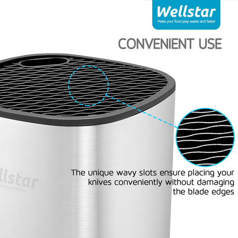 Side profile of WELLSTAR knife block highlighting stainless steel durability