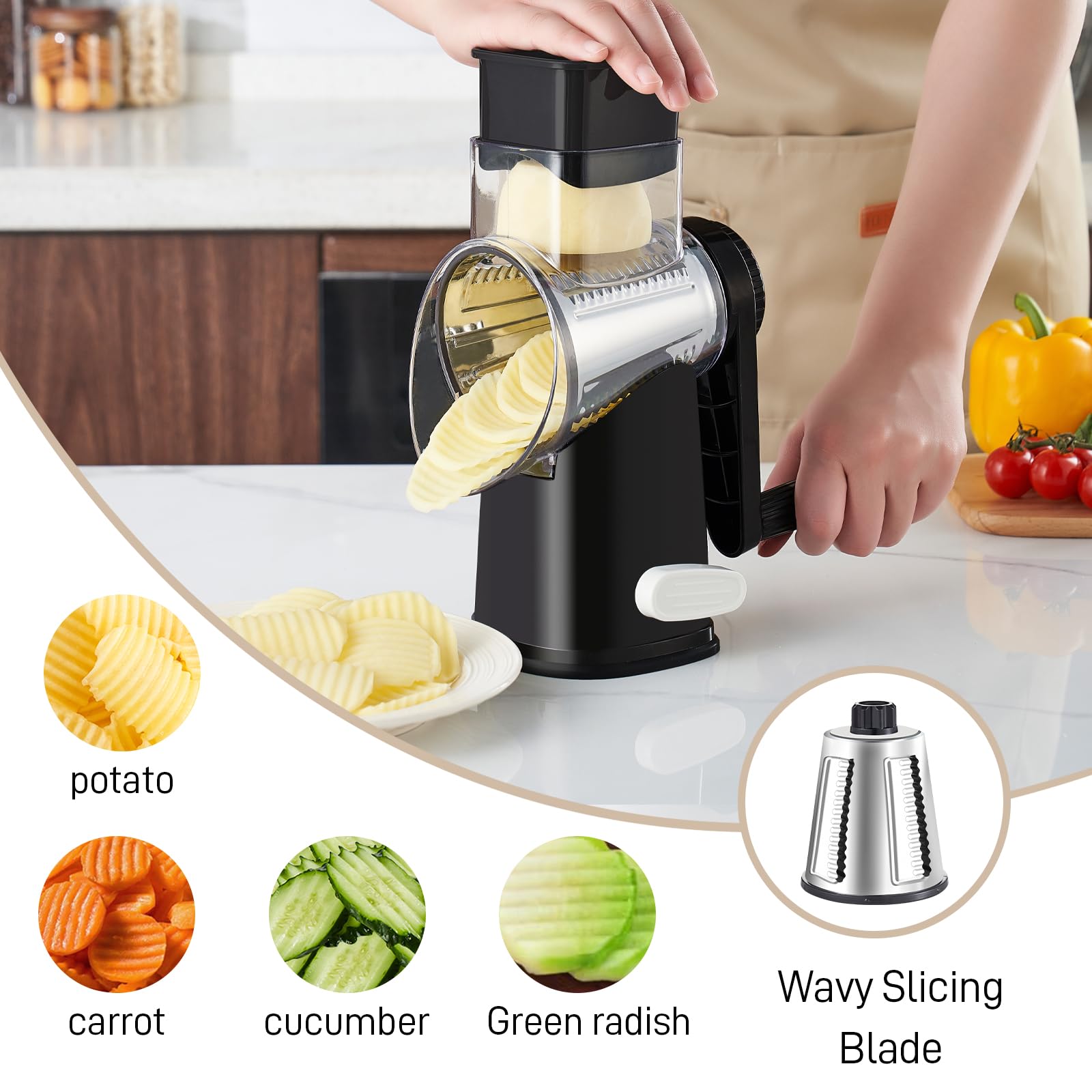 Weltonhm cheese grater suction base securing firmly on counter during shredding tasks.