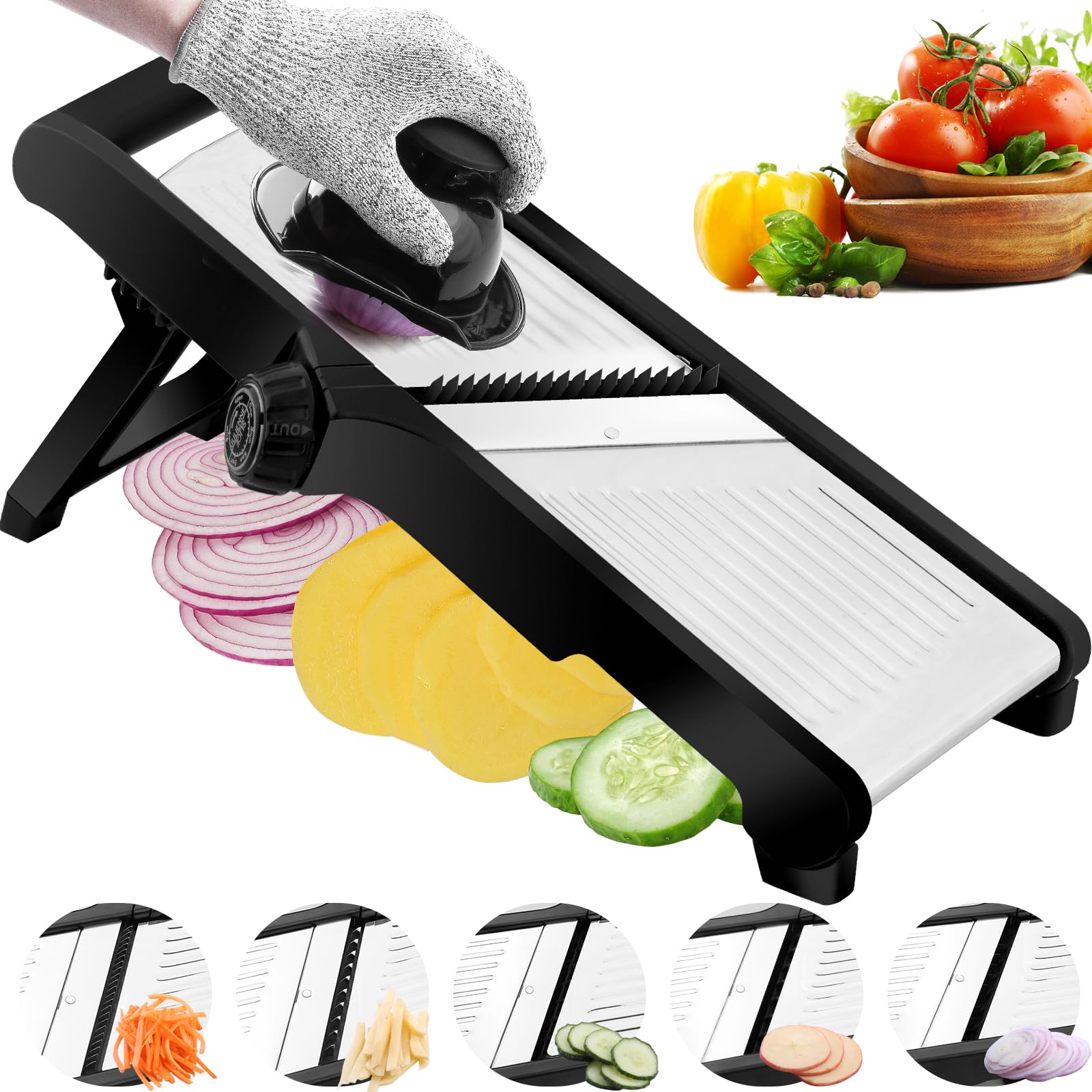 Weltonhm Mandoline Slicer with adjustable thickness knob for precise veggie cuts.
