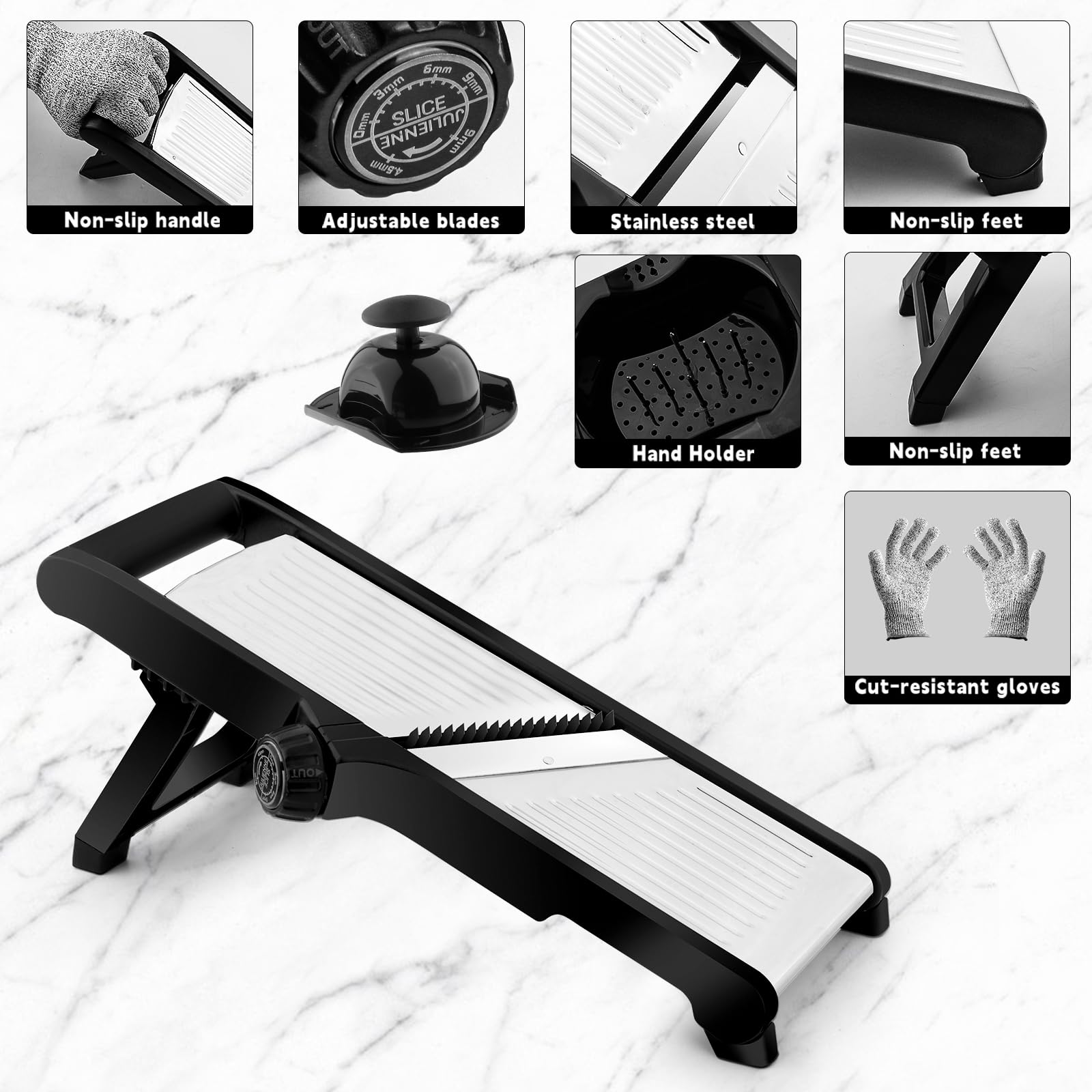 Weltonhm mandoline dishwasher-safe parts simplify cleanup after meal prep.
