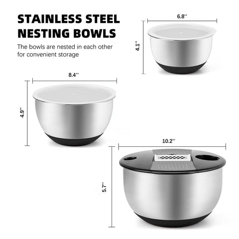 Weltonhm bowls feature non-slip silicone bottoms for stable use on countertops.
