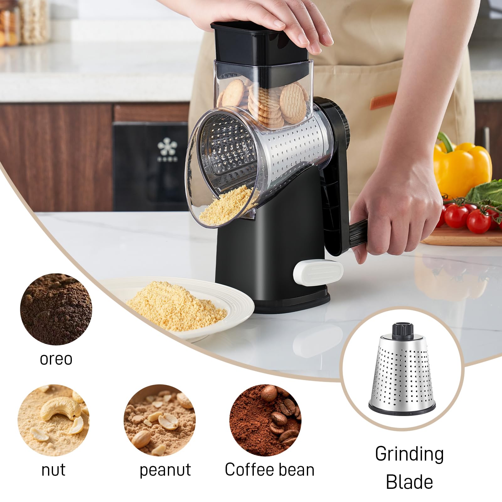 Weltonhm rotary grater detachable parts easy to wash under water.