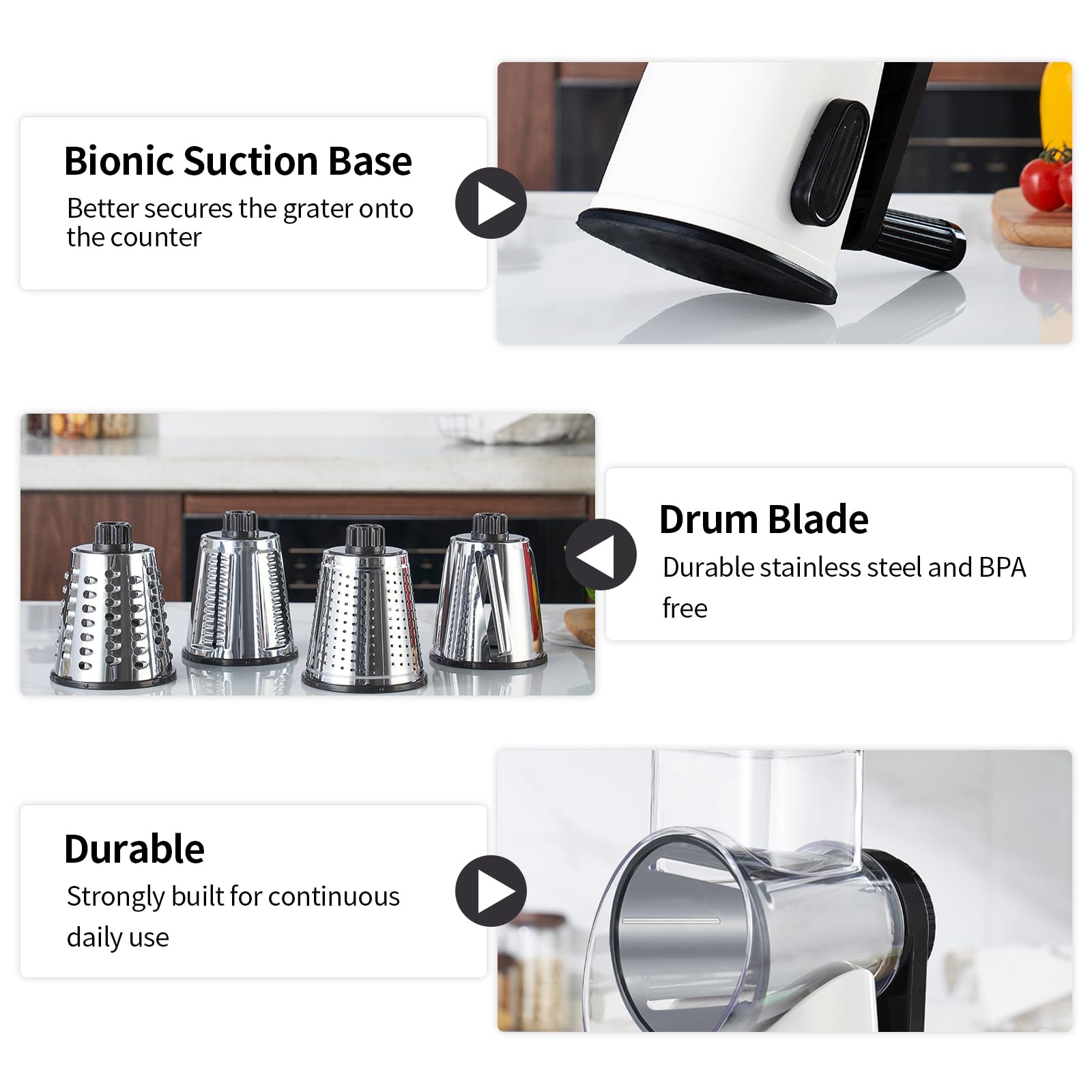 Detachable parts rinse quickly for easy cleanup after use.