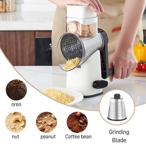 Food pusher supports safe guiding of ingredients toward blades.