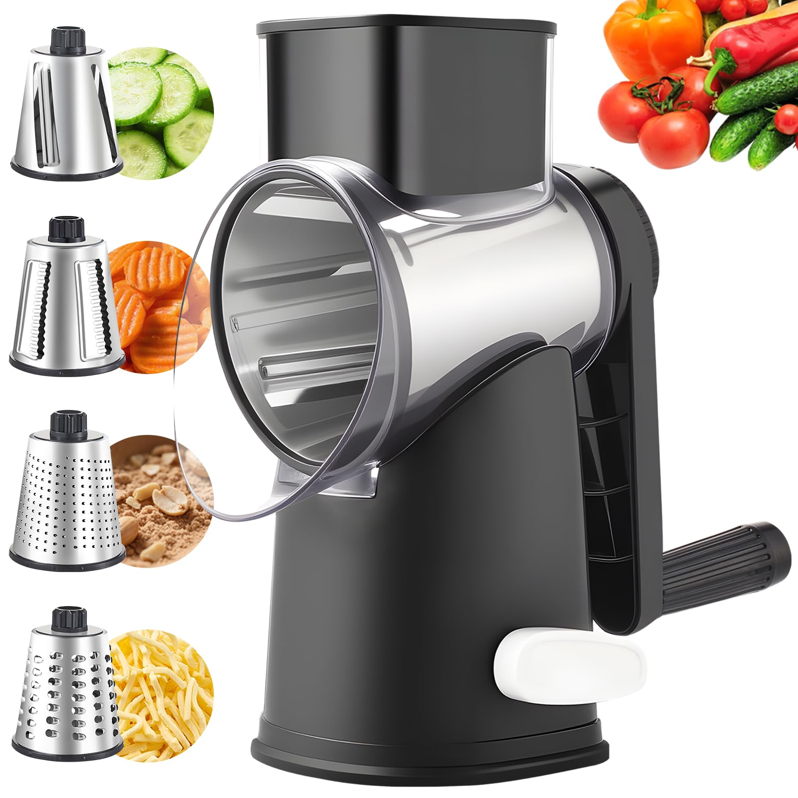 Weltonhm rotary cheese grater with handle in action shredding cheese quickly for fast prep.