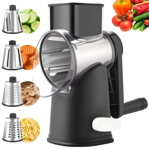 Weltonhm rotary cheese grater with handle in action shredding cheese quickly for fast prep.