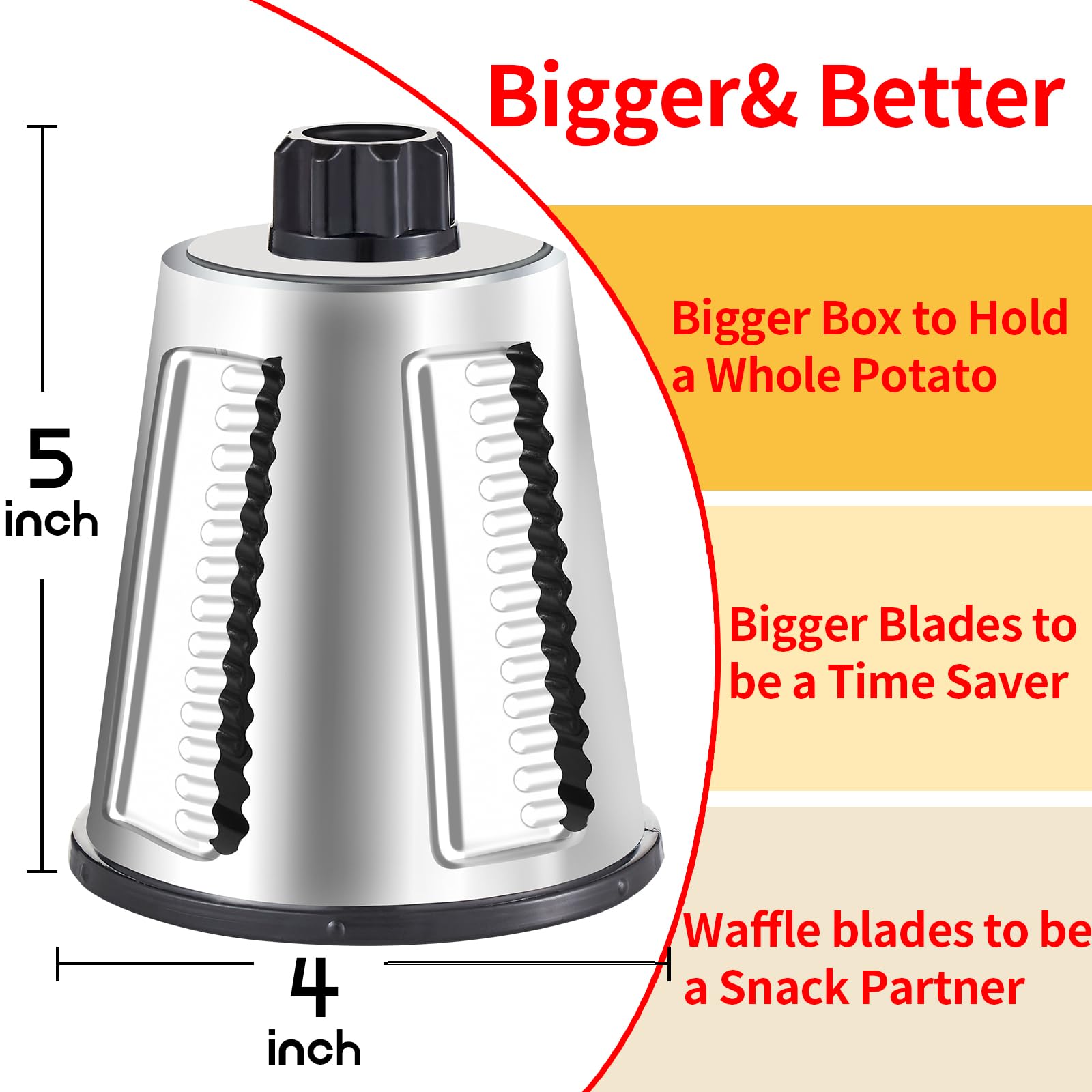 Weltonhm rotary cheese grater waffle slicer attachment in use for uniform slices.