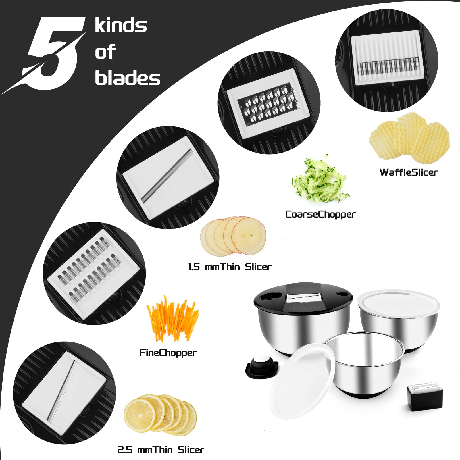 Weltonhm stainless steel bowls in 1.5qt, 3qt, and 5qt for versatile prep tasks.