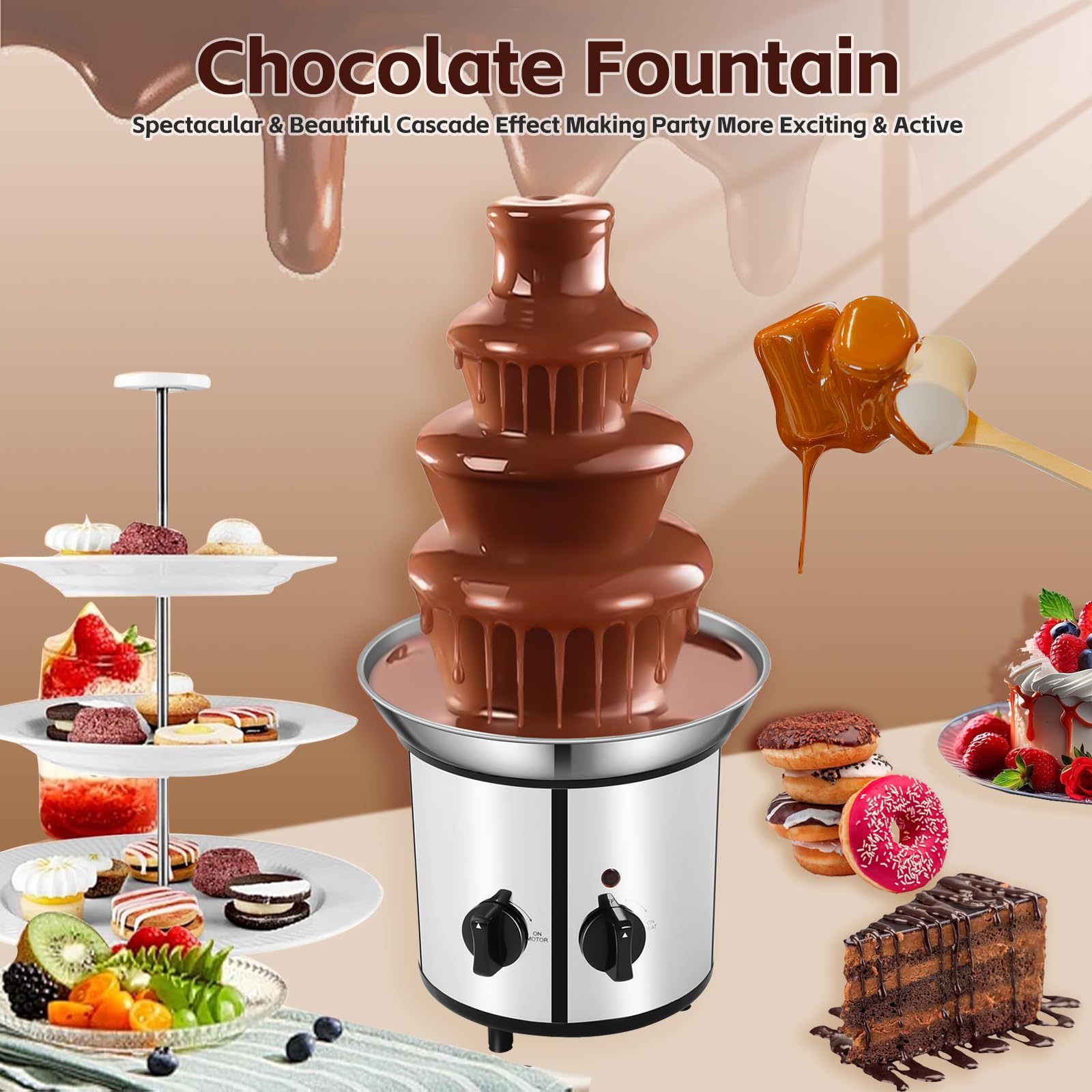 WEMAKMAK chocolate fountain with 60-ounce tub perfect for large parties.
