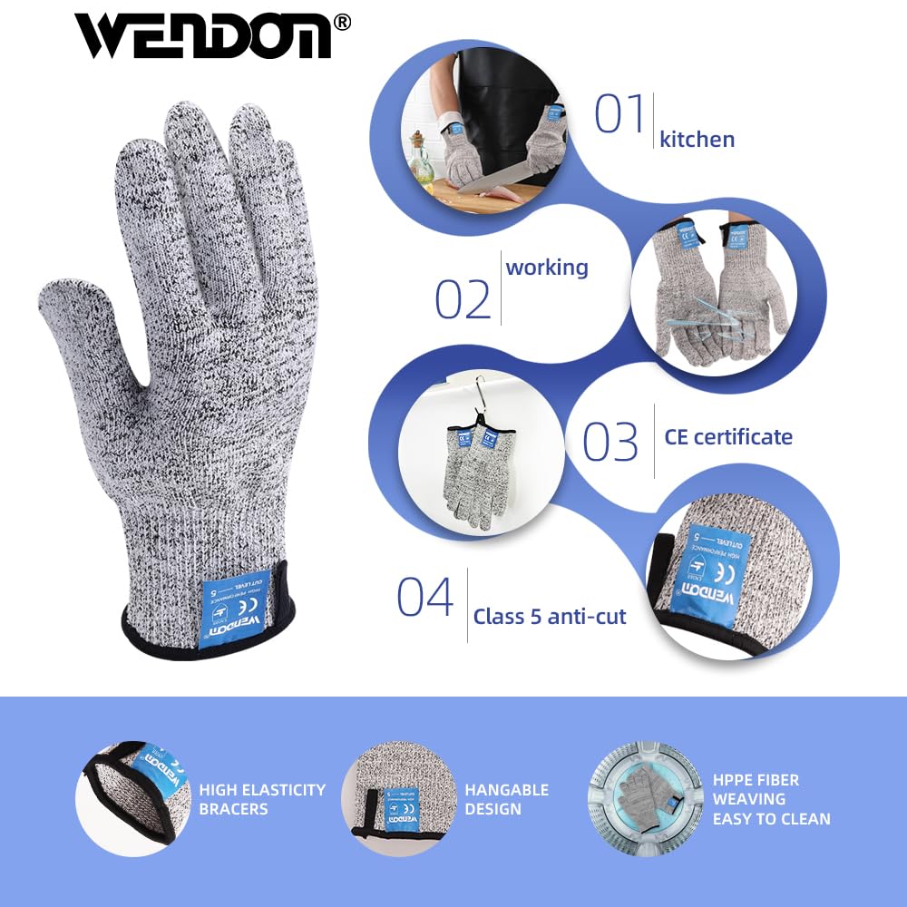 WENDOM gloves cut-resistance level 5 protect hands while opening shells.