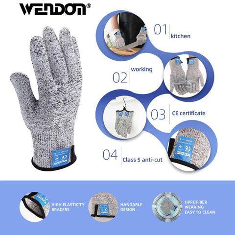 WENDOM gloves cut-resistance level 5 protect hands while opening shells.