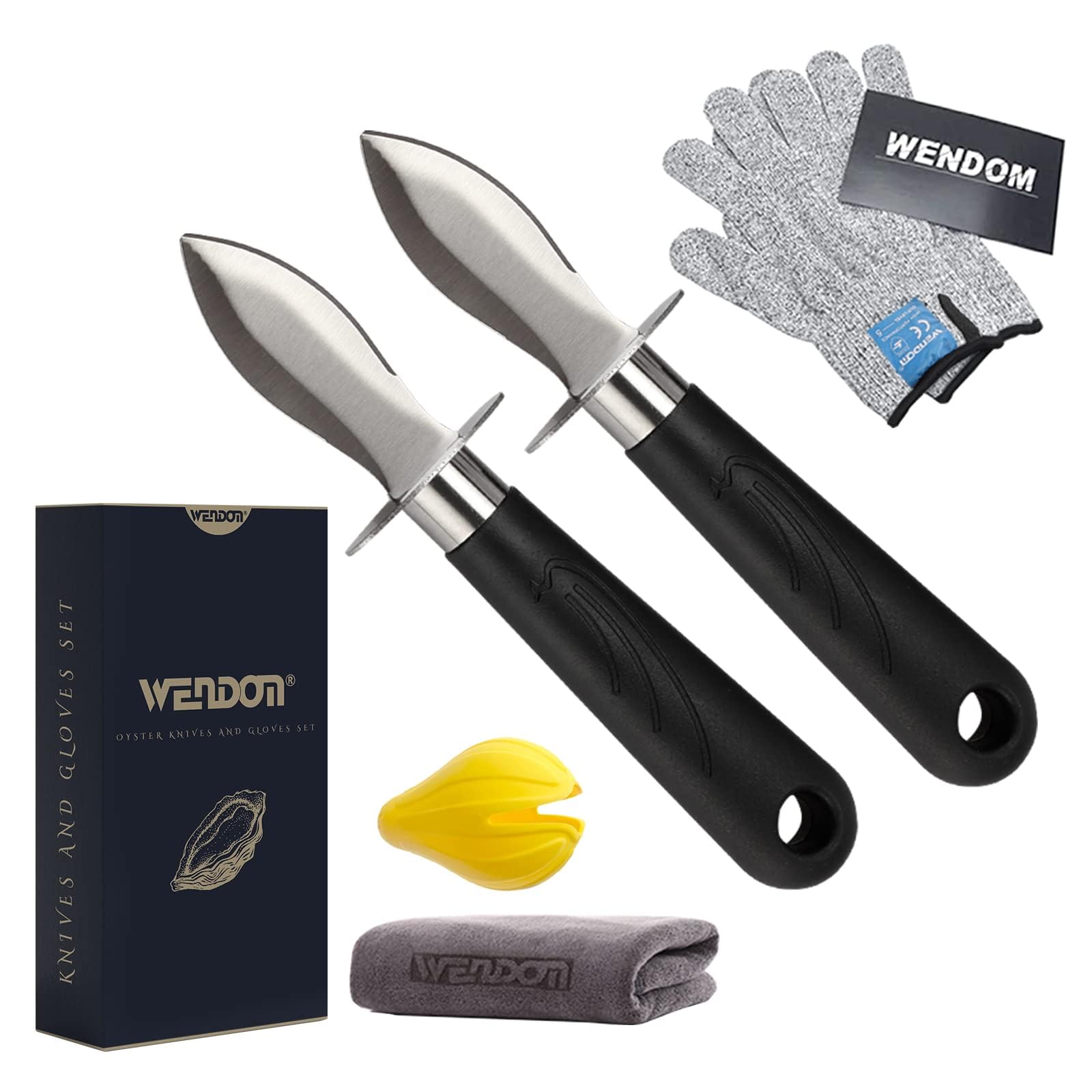 WENDOM oyster knife set blade close-up for precise shucking.