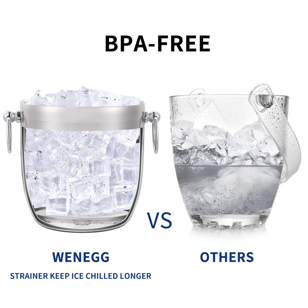 WENEGG ice bucket strainer keeps melted water away from ice.