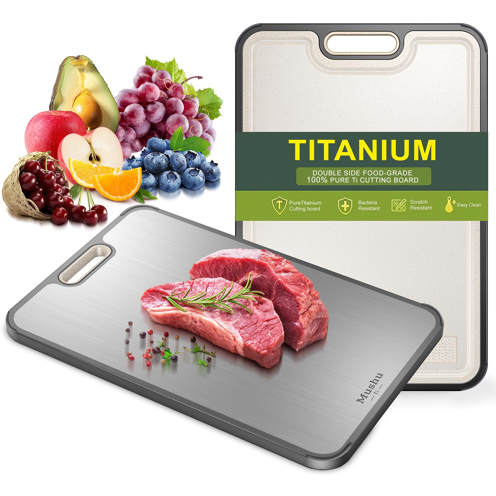 WENGTY titanium cutting board 0.55-inch thick for durability and stability.