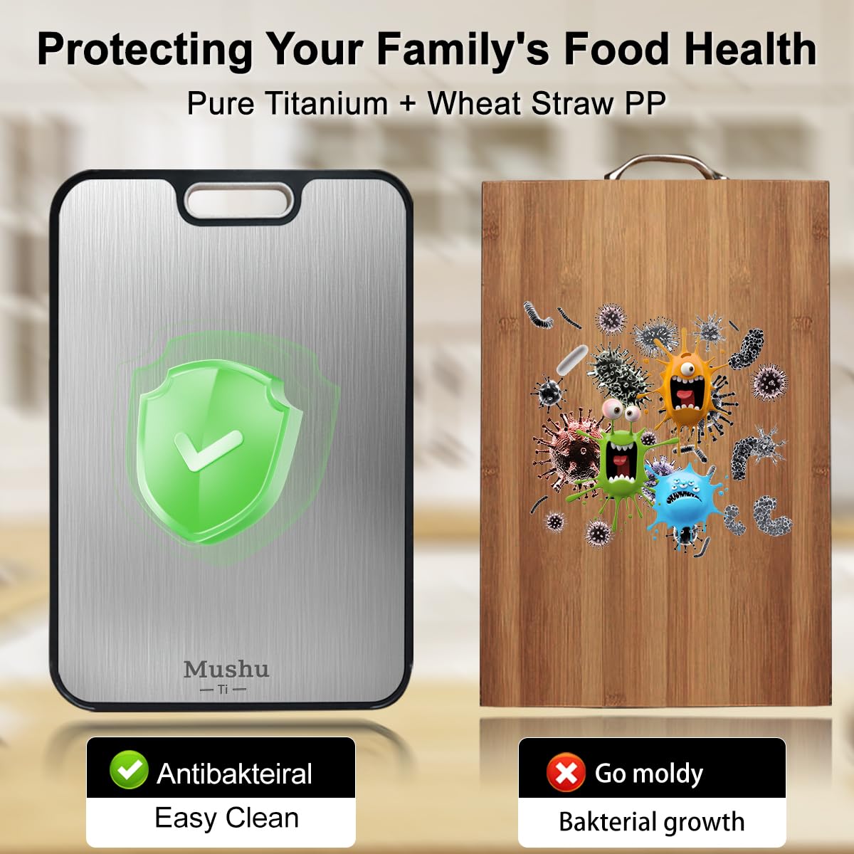 WENGTY titanium cutting board dishwasher-safe for quick cleanup.