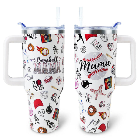 WENININOK Baseball Mom 40oz tumbler with handle for easy carrying on the go.