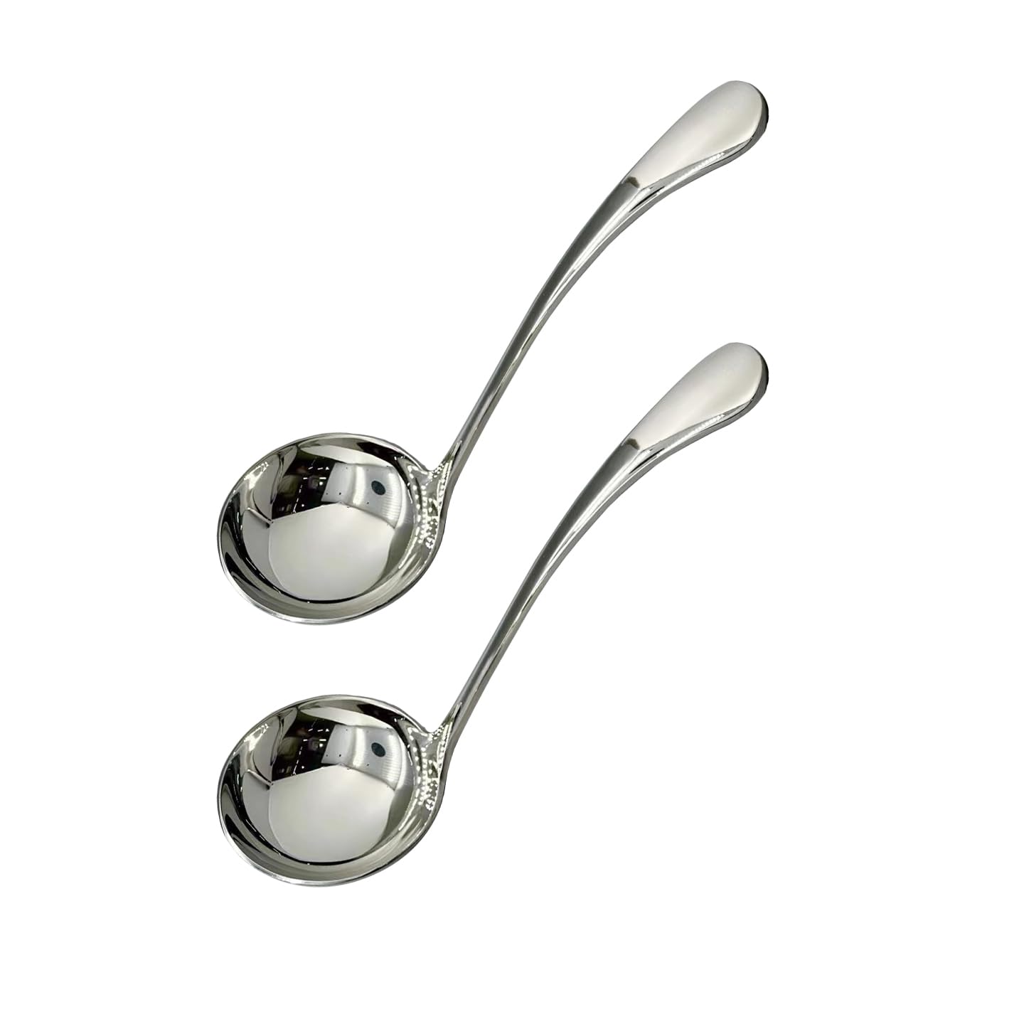 Wenkoni small ladle handle close-up in silver for ergonomic grip.