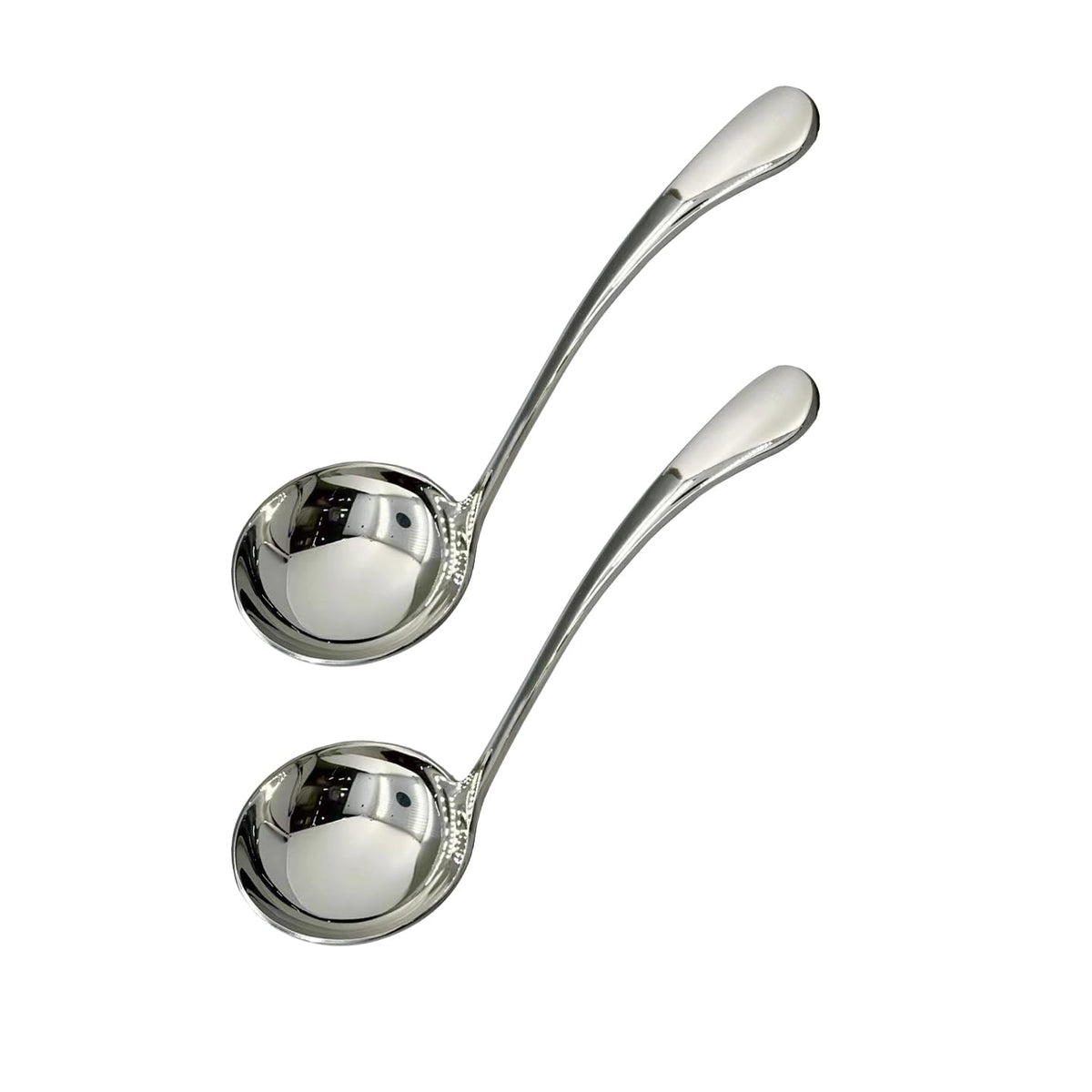 Wenkoni small ladle handle close-up in silver for ergonomic grip.