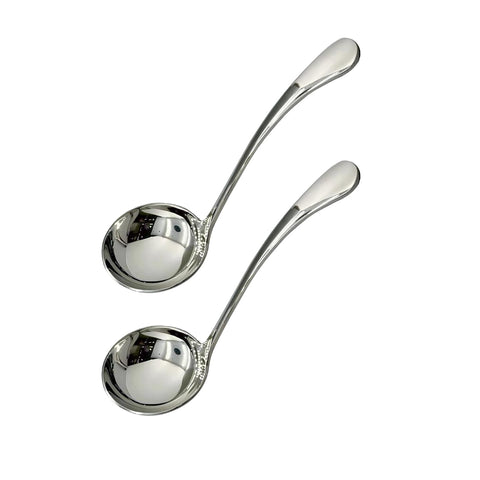 Wenkoni small ladle handle close-up in silver for ergonomic grip.