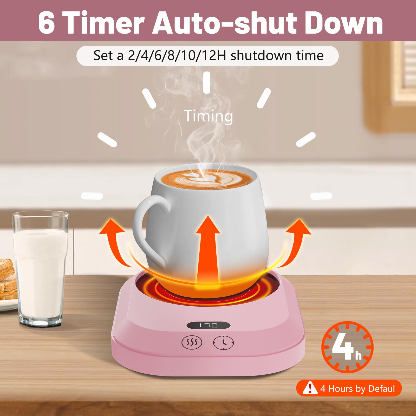 Wenvinda mug warmer with auto shutoff timers for safe use.