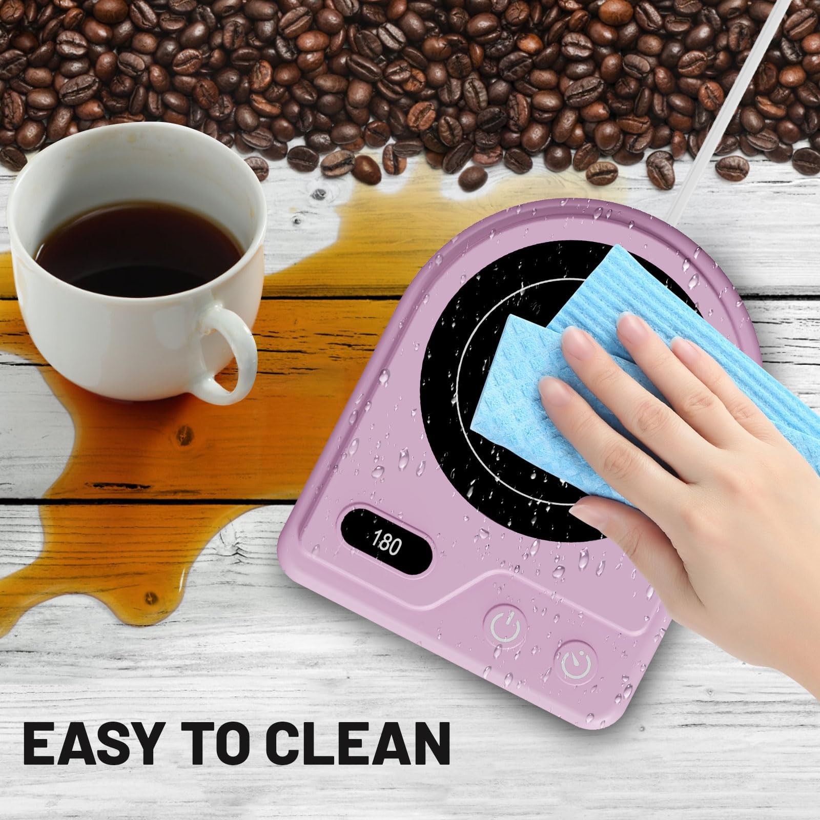 Wenvinda mug warmer features a long 46.1 inch cable for flexible placement.