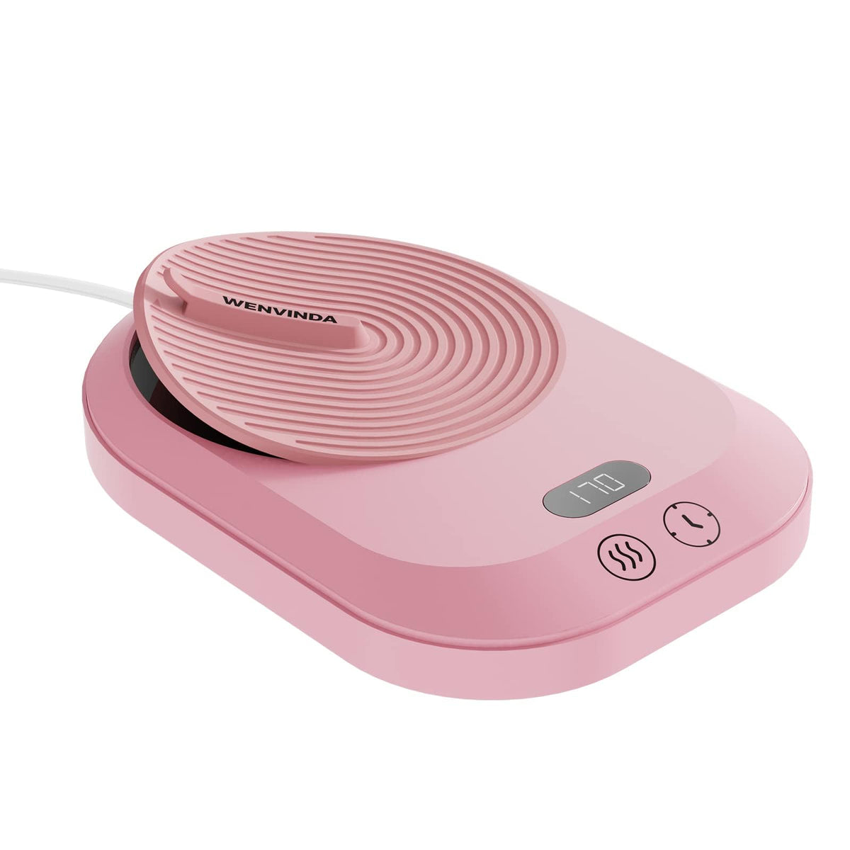 Wenvinda mug warmer on a desk ready to keep drinks warm.