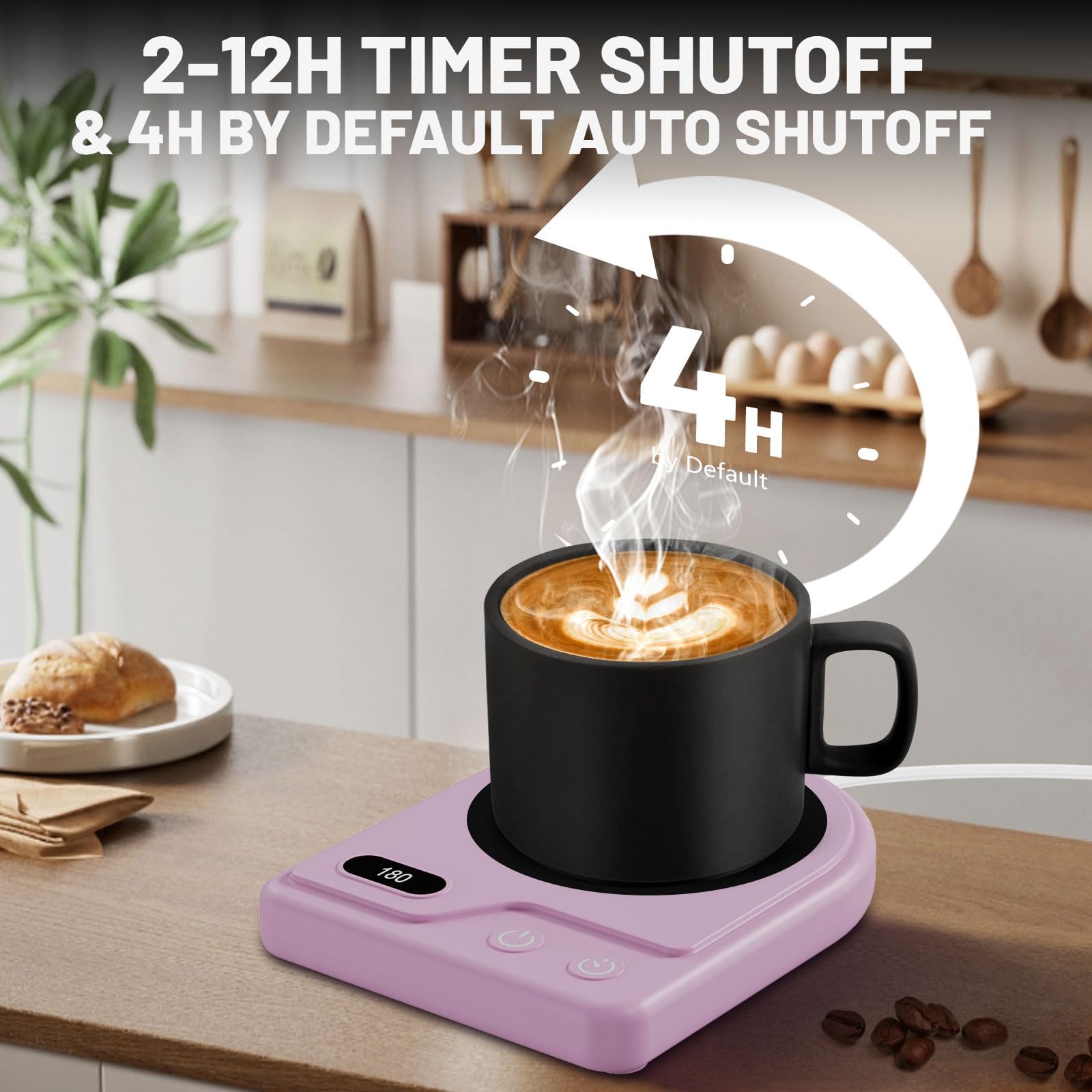 Wenvinda mug warmer with digital display shows current temperature at a glance.