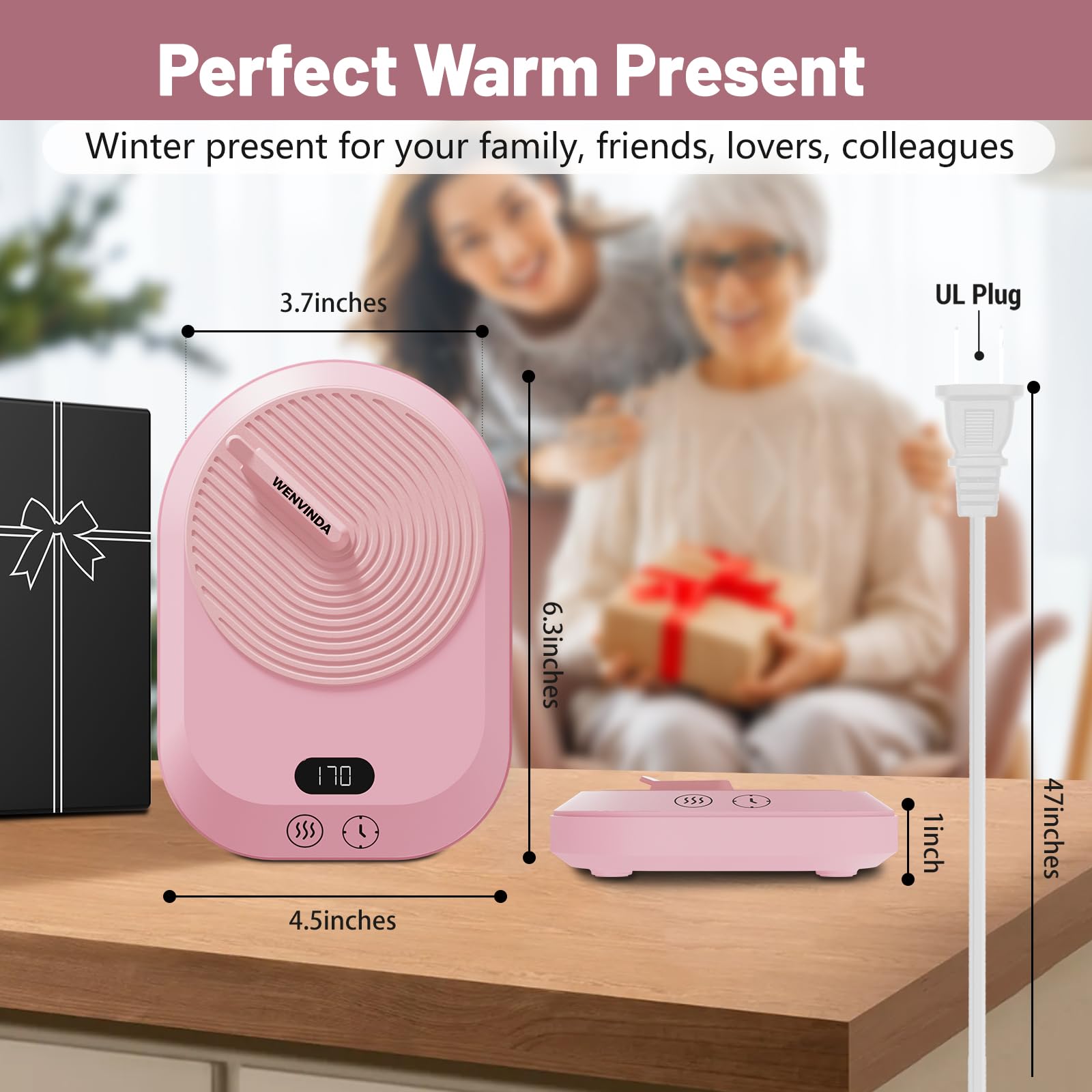 Wenvinda mug warmer shown as a compact portable design.