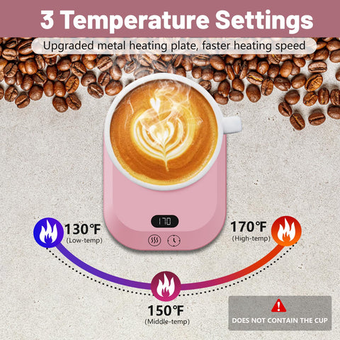 Wenvinda mug warmer shows three temperature settings for flexible warming.