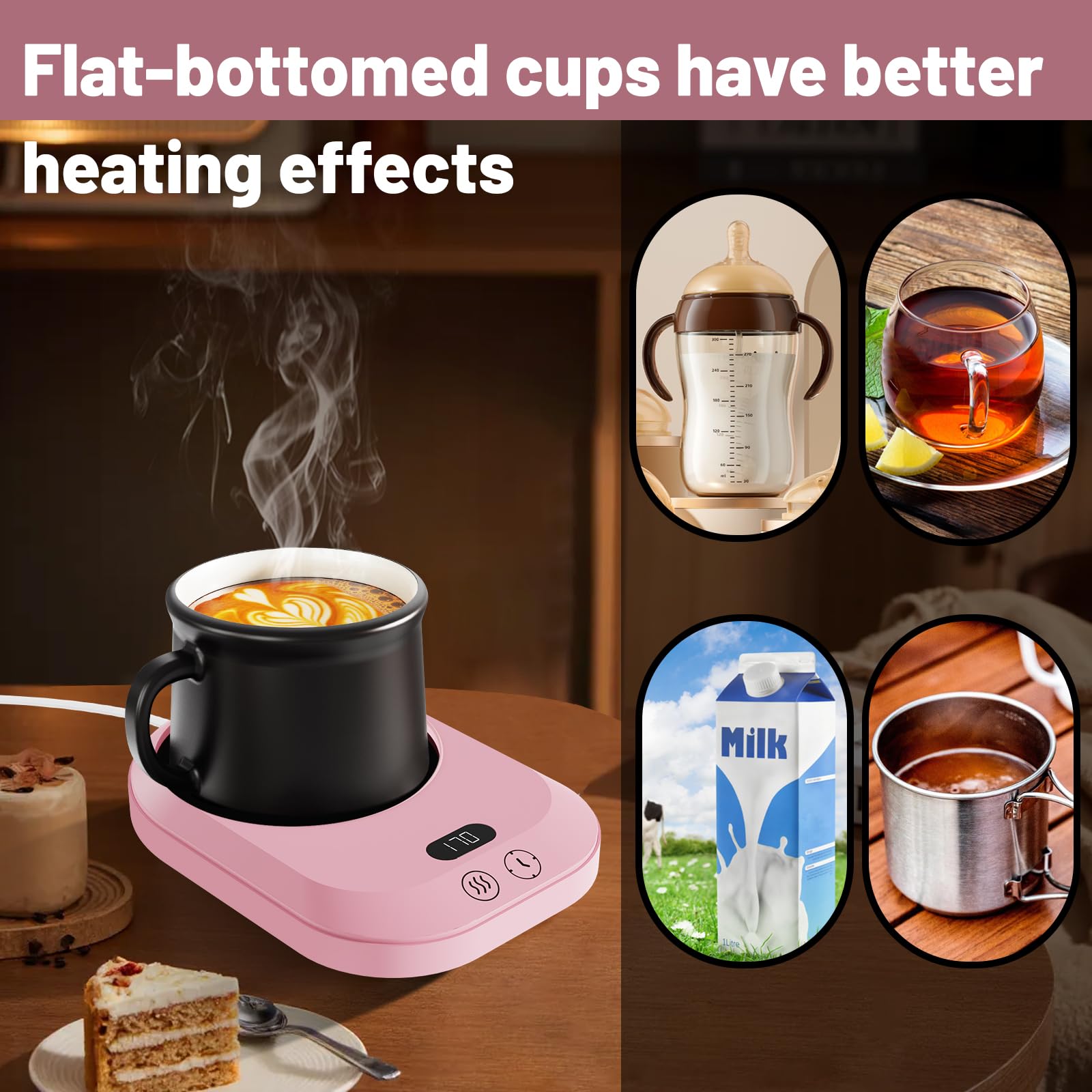 Wenvinda mug warmer with waterproof tempered glass surface.