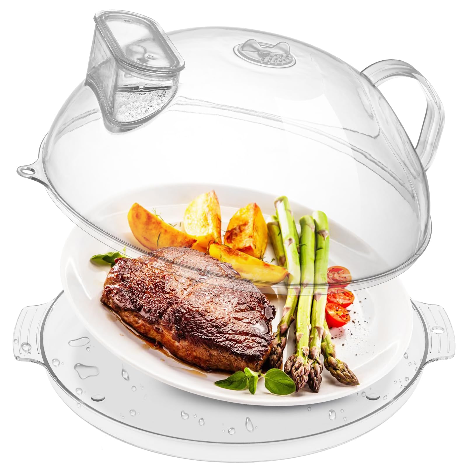 WENWELL microwave cover with water steamer shown, enabling moisture-friendly reheating.
