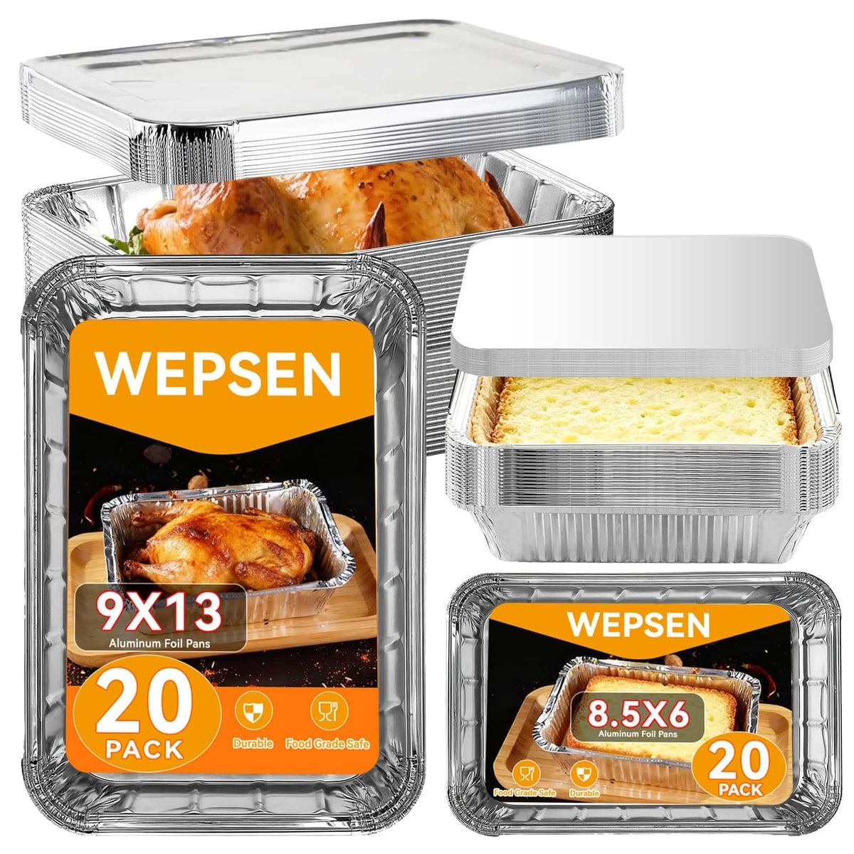 WEPSEN 40-pack large 9x13 pans with lids on a counter for meal prep