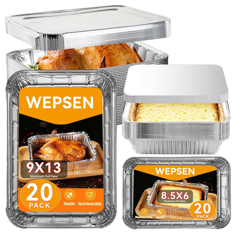WEPSEN 40-pack large 9x13 pans with lids on a counter for meal prep