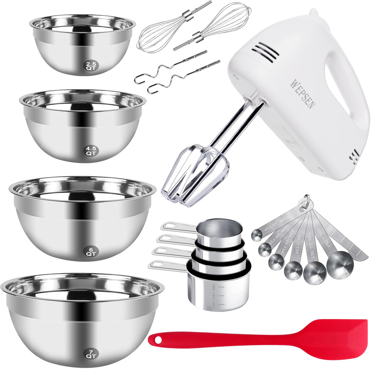 WEPSEN 5-Speed Hand Mixer with Bowls for quick batter prep and mixing