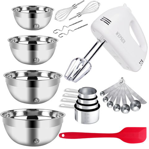WEPSEN 5-Speed Hand Mixer with Bowls for quick batter prep and mixing