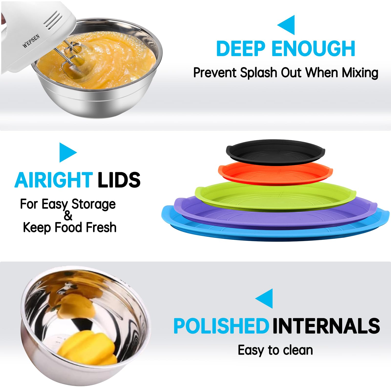 WEPSEN dishwasher-safe bowls for easy cleaning after cooking tasks.