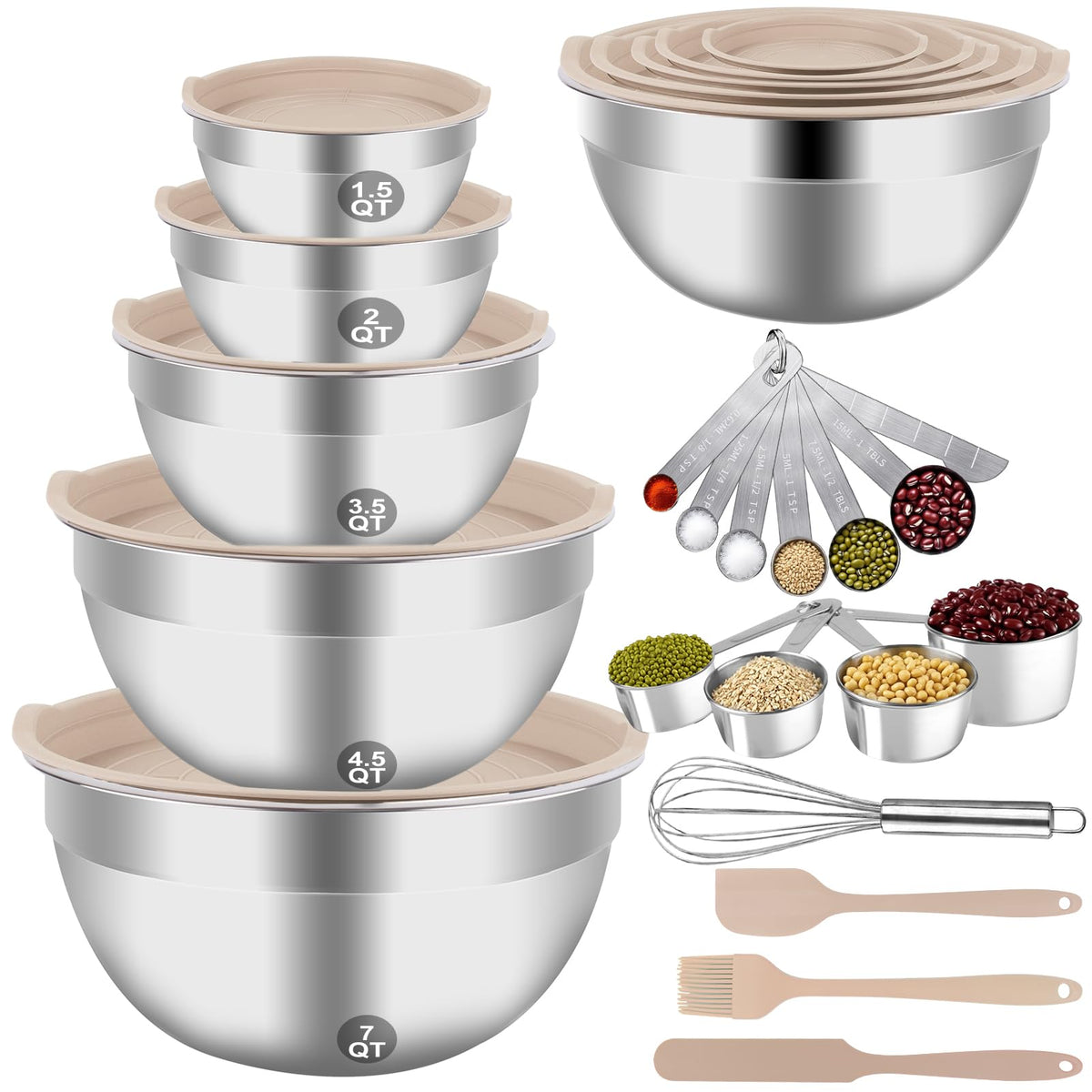 WEPSEN mixing bowls with khaki lids stacked for space-saving prep