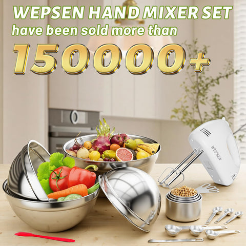 WEPSEN nesting stainless steel bowls in a four-pack for prep and serving
