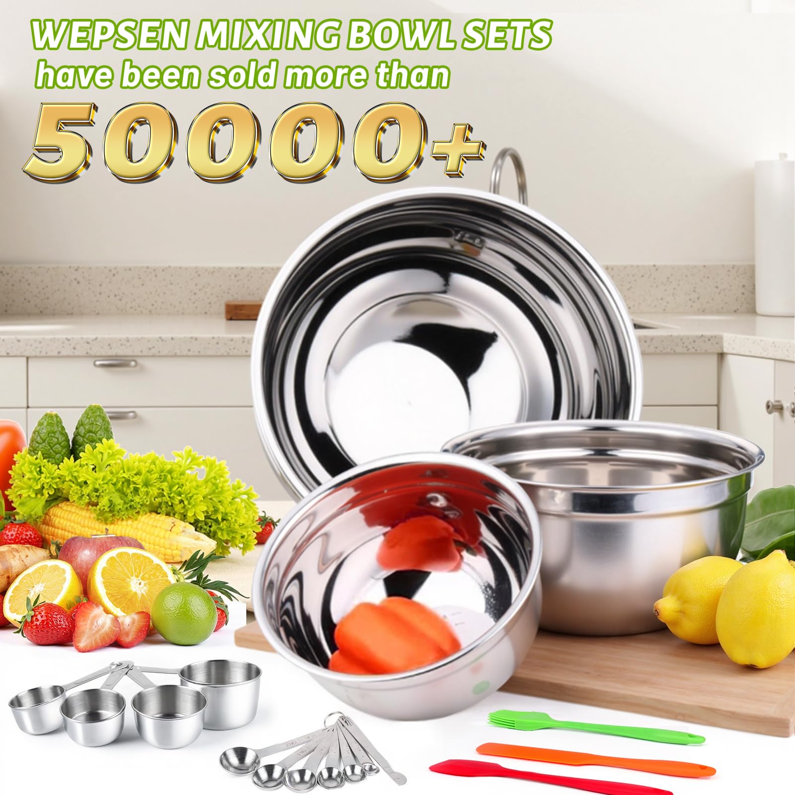 WEPSEN stainless steel nesting bowls ideal for compact storage and quick prep.