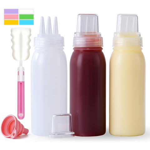 Werduoland 3-hole squeeze bottles set with lids for mess-free pouring at home.