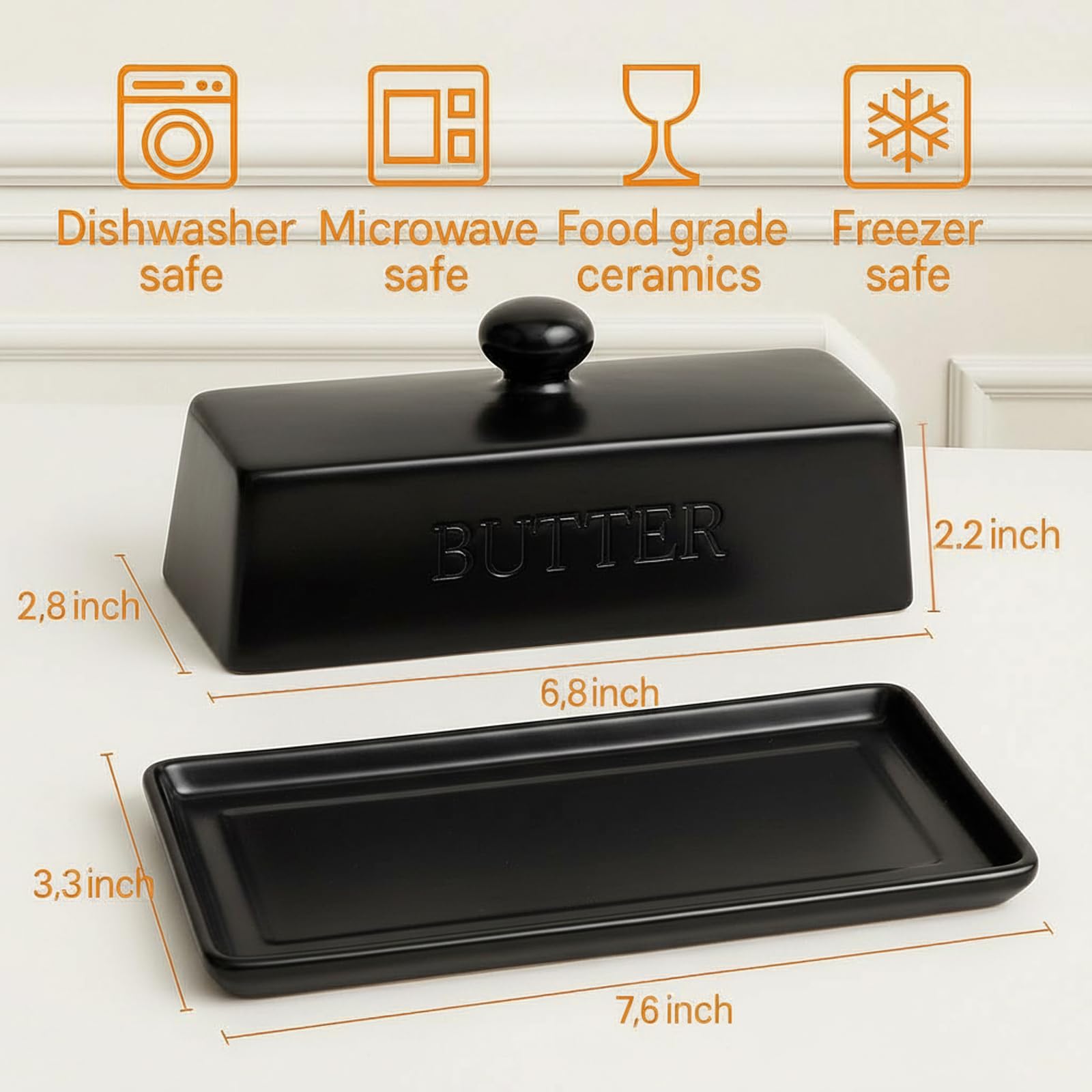 WERTIOO butter dish on countertop showcases elegant ceramic design.