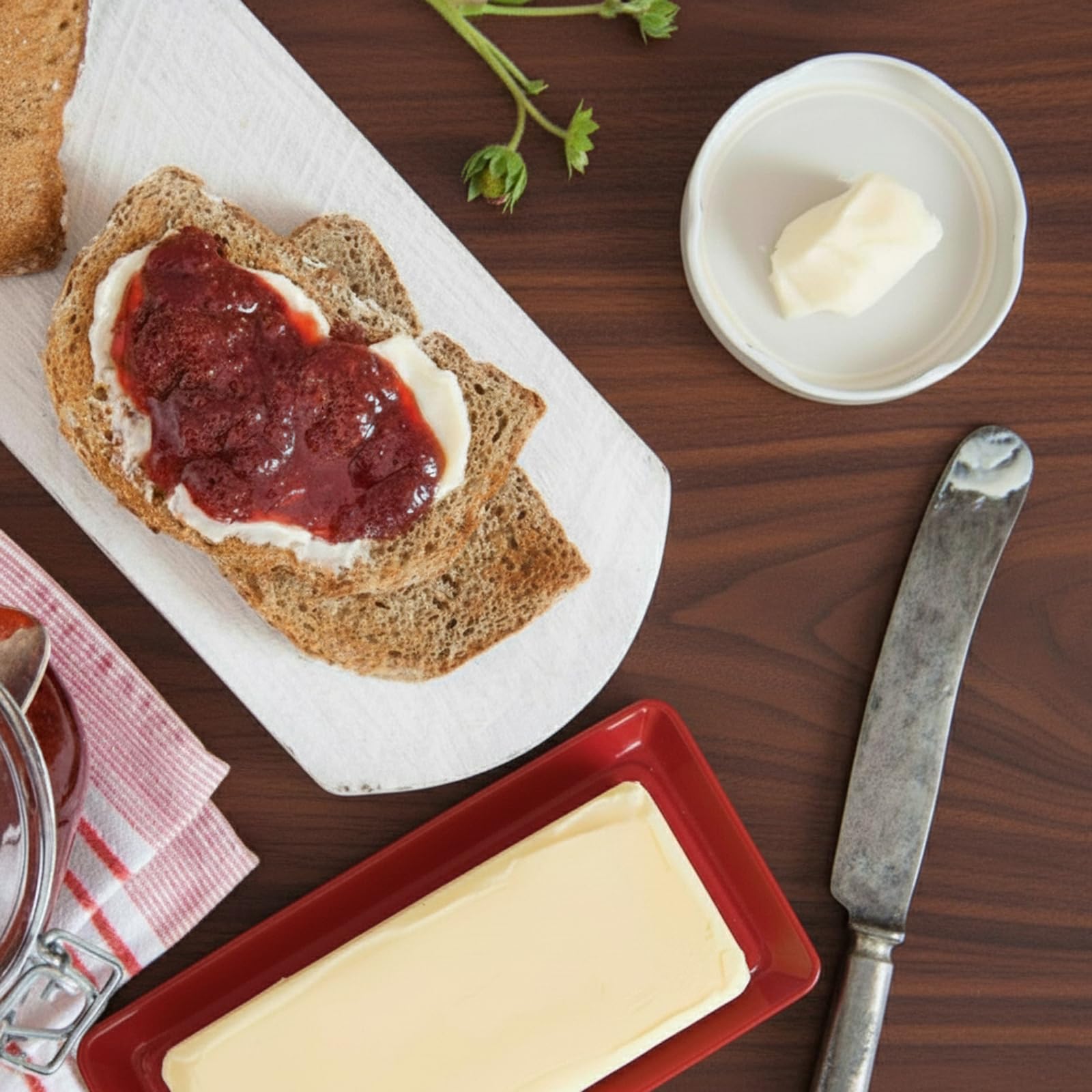 Butter dish shown in a microwave-safe context for quick softening.