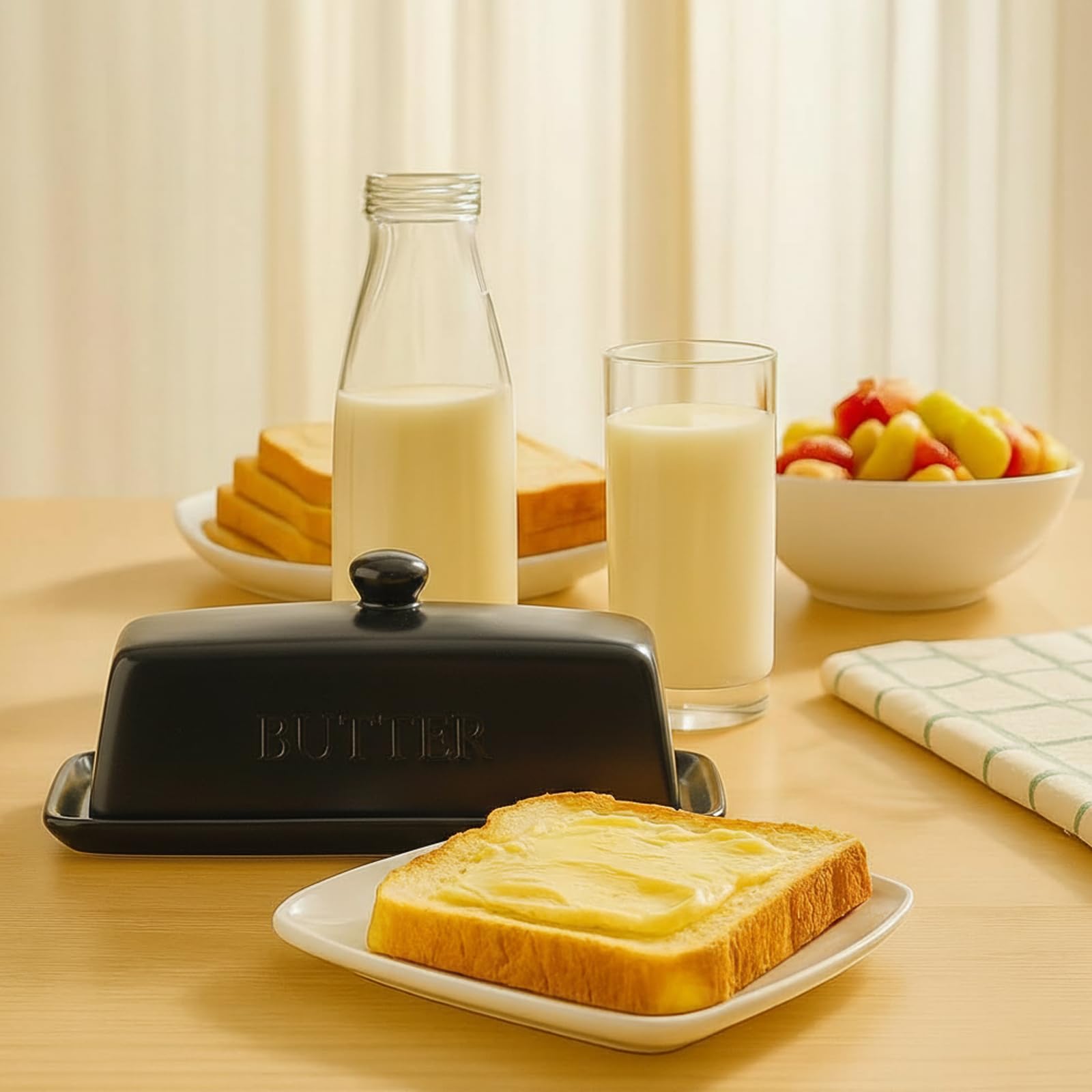 WERTIOO butter dish microwave-safe for quick softening.