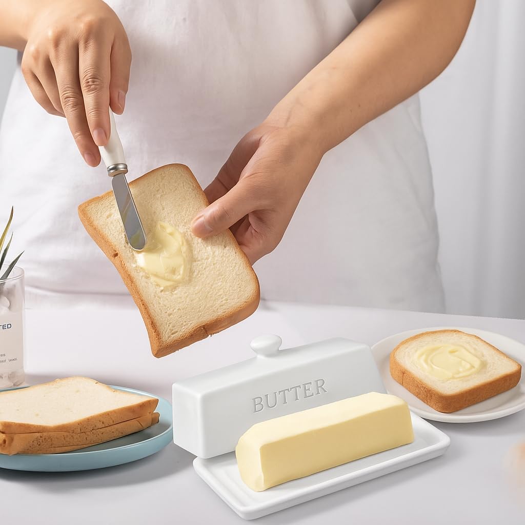WERTIOO butter dish raised edge prevents slide while cutting.